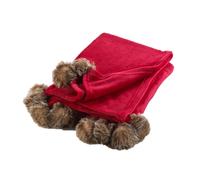Plaid à pompons doux - 150 x 125 cm - Rouge
