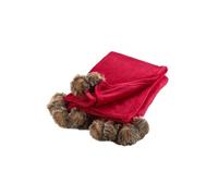- Plaid à pompons doux - 150 x 125 cm - Rouge - Douceur d'intérieur