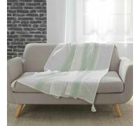 Plaid a pompons 125 x 150 cm coton tissé fils argent Indira Menthe