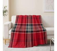 Plaid À Rayure Plaid Couverture Polaire en Flanelle Douce Et Chaude | Classique Tartan Écossais Motif Canapé Nap Couvertures pour Canapé lit Couch Chambre Plaid Polaire 150 x 200 cm, Rouge