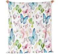 Plaid Animaux Plantes Papillons Jeté De Fauteuil pour Voiture M | Couverture Polaire Anti-Boulochage Jeté De Canapé pour Lit Camping Sofa