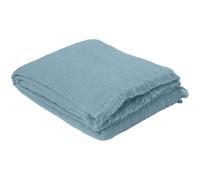 Plaid avec franges 125x180 cm BREHAT 100% gaze de coton bleu orage