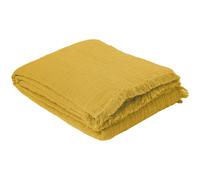 Plaid avec franges 125x180 cm BREHAT 100% gaze de coton jaune miel
