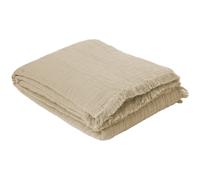 Plaid avec franges 125x180 cm BREHAT 100% gaze de coton marron galet
