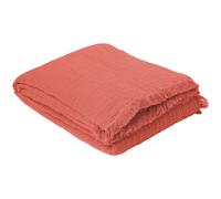 Plaid avec franges 125x180 cm BREHAT 100% gaze de coton orange corail