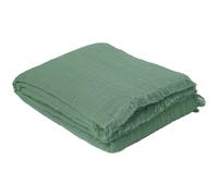 Plaid avec franges 125x180 cm BREHAT 100% gaze de coton vert lichen