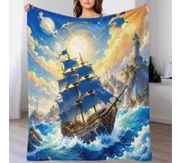 Plaid bateau océan, Microfibre Polaire pour Canapé et Lit | 60x80inch Douce, microfibre polaire, lavable, respirante, bateau océan, idéal pour offrir