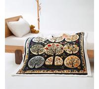 Plaid Beige Arbre Jaune Plaid Lit Polaire Flanelle et Laine Agneau Jeté de Canapé Conception Recto Verso Blanket Epais Plaide Soins Faciles Lavable Couverture Été 150x200cm