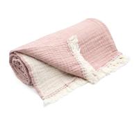 Plaid bi-colore 130x170 cm VENCE 100% gaze de coton rose thé