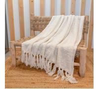 Plaid bouclette doux avec franges Ecru 130x180 cm
