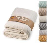Plaid canapé élégant et durable, couverture multiusos pour lit et canapé, plaid grande taille, jeté de canapé en 100% coton, idéal pour l’hiver et l’automne (Écru, 180x260 cm)