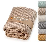 Plaid canapé élégant et durable, couverture multiusos pour lit et canapé, plaid grande taille, jeté de canapé en 100% coton, idéal pour l’hiver et l’automne (Beige, 130x180 cm)