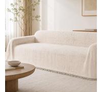Plaid Canapé Housse de Canapé Lavable en Chenille Douce | Jeté décoratif à franges pour fauteuil lit animaux et intérieur moderne(B,71”x150”(180x380cm))