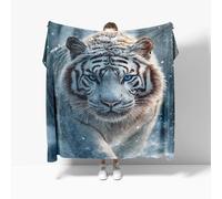 Plaid Canape Polaire 130x150 cm - Tigre Blanc d'hiver Plaid Couverture Polaire 1 Personnes Lit Jete, Animal Automne Hiver Couverture Sherpa en Douce et Chaud, Enfant Couverture Cadeau