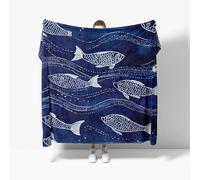 Plaid Canape Polaire 70x100 cm - ImpriméS de Poissons Dessin AniméS Plaid Couverture Polaire 1 Personnes Lit Jete, Bleu Couverture Sherpa en Douce et Chaud, Enfant Couverture Cadeau