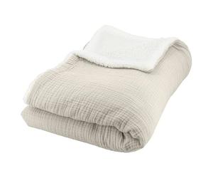 Plaid - COTE DECO - Polaire et Gaze de Coton - 130x170 cm - Beige Galet - Hypoallergénique
