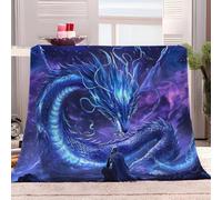 Plaid Couverture 130x150 cm Bleu Violet Ciel Étoilé Art Fantaisie Dragon Douce Moelleuse Flanelle Couverture de Lit Plaid Jeté de Canapé Convient Bebe Enfants et Adultes Rester Chaud en Hiver