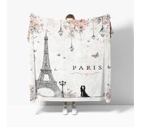 Plaid Couverture Blanc Polaire Flanelle Jeté de Canapé 180x220 cm | Couverture Plaid Romance Paris La Tour Eiffel Doux et Chaud pour 2 Personnes Lit, Jete de Canape, Camping