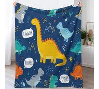Plaid Couverture De Cartoon Animal, Couverture en Flanelle Apatosaure Tricératops Dinosaure Ligne Imprimée pour Enfants Adultes, Bleu Foncé Doux Duveteux Jeté De Polaire pour Lit Canapé, 150 x 200 cm