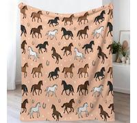 Plaid Couverture De Cartoon Animal, Couverture en Flanelle Cheval Fer À Cheval Étoile Imprimée pour Enfants Adultes, Abricot Doux Et Duveteux Jeté De Polaire pour Lit Canapé, 130 x 150 cm