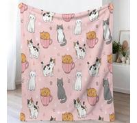 Plaid Couverture De Cartoon Animal, Couverture en Flanelle Tasse De Thé Chat Empreinte De Patte Triangle Imprimée pour Enfants Adultes, Rose Doux Duveteux Jeté De Polaire pour Lit Canapé, 130 x 150 cm