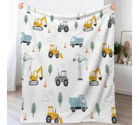 Plaid Couverture De Cartoon Minimaliste, Couverture en Flanelle Machines Pelle Mécanique Camion Cône De Signalisation pour Enfants Adultes, Blanc Doux Et Duveteux Jeté pour Lit Canapé, 100 x 130 cm