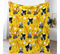 Plaid Couverture De Cartoon Minimaliste, Couverture en Flanelle Véhicule De Chantier Pelle Mécanique Camion Nuage pour Enfants Adultes, Jaune Doux Duveteux Jeté Polaire pour Lit Canapé, 150 x 200 cm