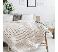 Plaid - Couverture - Ecru - Grosse Maille - Chaude - Cocooning - Cosy - 1,5x1,2m