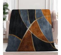 Plaid Couverture Polair Flanelle en Microfibre Luxe Marbre 220 x 240 cm | Géométriques Abstraits Douce Couverture de Lit Plaid Jeté de Canapé Convient Enfants Rester Chaud en HiverNoir Et Orange