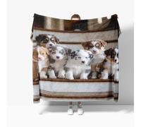 Plaid Couverture Polaire en Flanelle, Berger Australien Mignon Jeté de Canapé 130x150 cm Couverture lit 1 Personnes Chaud, Animal Couverture Polaire Douce et Légère Camping et Voyage
