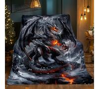 Plaid Couverture Polaire en Flanelle Dragon Noir de Lave, Mythique, pour Femmes Hommes - 200X220 Cm Confortable Lavable, Plaid Mythique Exotique, Pour la Maison, Lit, Canapé Ou Fauteuil-FR55