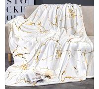 Plaid Couverture Polaire en Flanelle Marbre Doré, Luxe, pour Femmes Hommes - 180X200 Cm Confortable Lavable, Plaid Moderne Minimaliste, Pour la Maison, Lit, Canapé Ou Fauteuil Cadeau Parfait-FR103
