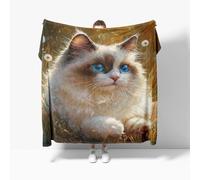 Plaid Couverture Polaire Flanelle, Jeté de Canapé 130x150 cm Motif Adorable Chat Ragdoll Couverture lit 1 Personnes, Couverture Grand Chaud et Doux en Flanelle pour Toutes Les Saisons, Brun