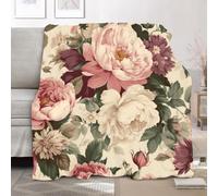 Plaid Couverture Polaire Flanelle, Jeté de Canapé 70x100 cm Pivoine Peinte Couverture lit 2 Personnes Grand Chaud et Doux en Flanelle pour Toutes Les Saisons, Rose
