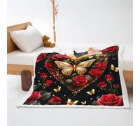 Plaid Cœur d'or Rouge Plaid Lit Polaire Flanelle et Laine Agneau Jeté de Canapé Conception Recto Verso Blanket Epais Plaide Soins Faciles Lavable Couverture Été 100x150cm