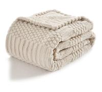 Plaid de canapé bohème - MICH - 120x200 cm - Beige - Doux et moelleux - Microfibre premium - Flanelle polaire