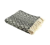 HOME DECO FACTORY - TX8003 Plaid Ethnique à Franges en Coton Ultra Doux - Motif Carreaux Tendance - pour Canapé ou Lit - Dimensions 150 x 120 cm - Couleur Écru Noir