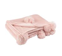 Plaid Déco à Pompons Polyes 130x170cm Rose Poudré
