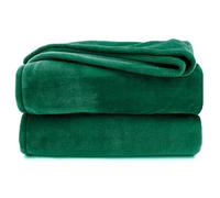 Plaid douillet en flanelle chaud Oekotex - Plaid de dessus de lit - Plaid de canapé sans peluche - Couverture en polaire Super Soft XXL - 220 x 240 cm - Type 380 - Vert forêt