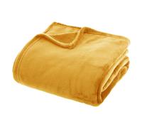 Atmosphera - Plaid uni en Flanelle - Jaune Moutarde 180x230 cm