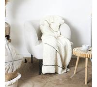 HOME DECO FACTORY - TX0110 Plaid Sherpa Blanc Motif Tressé 130x160 cm - Textile Intérieur, Jeté de Lit, Confort Doux, Design Élégant, Canapé ou Lit, Blanc