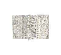 Plaid en coton bleu et blanc cassé, franges, tissé épais - White Label, Liv - 170x130 cm