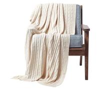 Plaid en tricot 100% coton - HOMESCAPES - Beige - Maille torsadée - 150 x 200 cm
