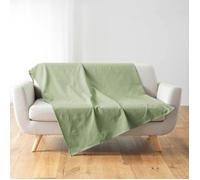 Plaid enroulable 220x240 cm Lucile - Polycoton vert sauge, fermeture boutons