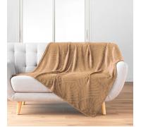 Plaid flanelle 125x150 cm - Relief feuillage - Camel