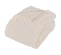 Atmosphera - Plaid Arum Grande Taille en Flanelle Côtelée Ivoire 240 x 220 cm - pour Lit Double, Canapé, Jeté de Lit