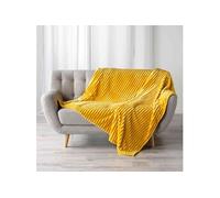 Plaid flanelle jacquard uni Kalie jaune 125x150 cm