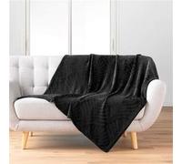 Douceur d'Intérieur, Plaid Doux (125 x 150 cm) Nelia Noir, Flanelle Relief Unie