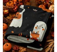 Plaid Halloween Squelette Motif Citrouille Toile d'Araignée Doux pour Salon