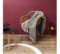 HOME DECO FACTORY - TX8003 Plaid Ethnique à Franges en Coton Ultra Doux - Motif Carreaux Tendance - pour Canapé ou Lit - Dimensions 150 x 120 cm - Couleur Écru Noir